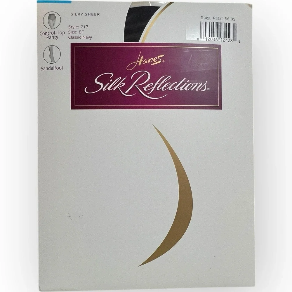 Vtg Hanes Silk Reflections Pantyhose Silky Sheer Control Top Navy  Sz EF Drag‎